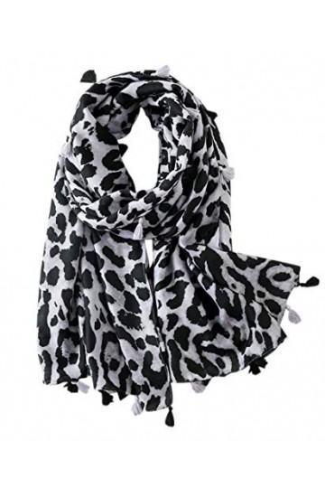 FAIRYGATE Echarpe Femmes Hiver Pashmina Châle Coton Imprimé Léopard Longue Foulards 19225