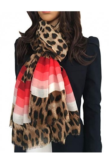 The Accessory Co Grande écharpe pour femme Motif léopard Multicolore - Rouge - Taille unique