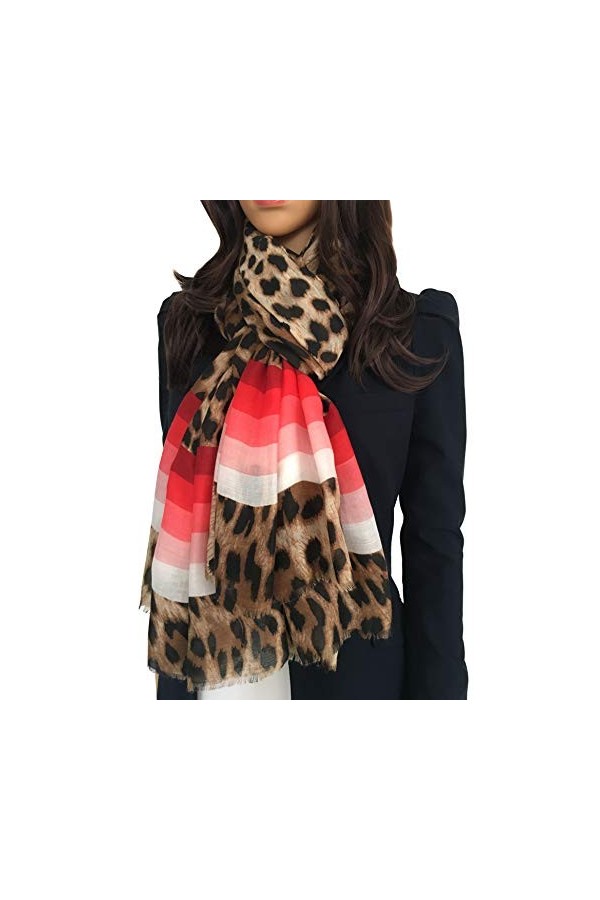 The Accessory Co Grande écharpe pour femme Motif léopard Multicolore - Rouge - Taille unique