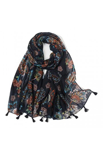 TOPLAZA Écharpe Femme Glands à Franges Bohême Imprimé Léger Printemps Automne