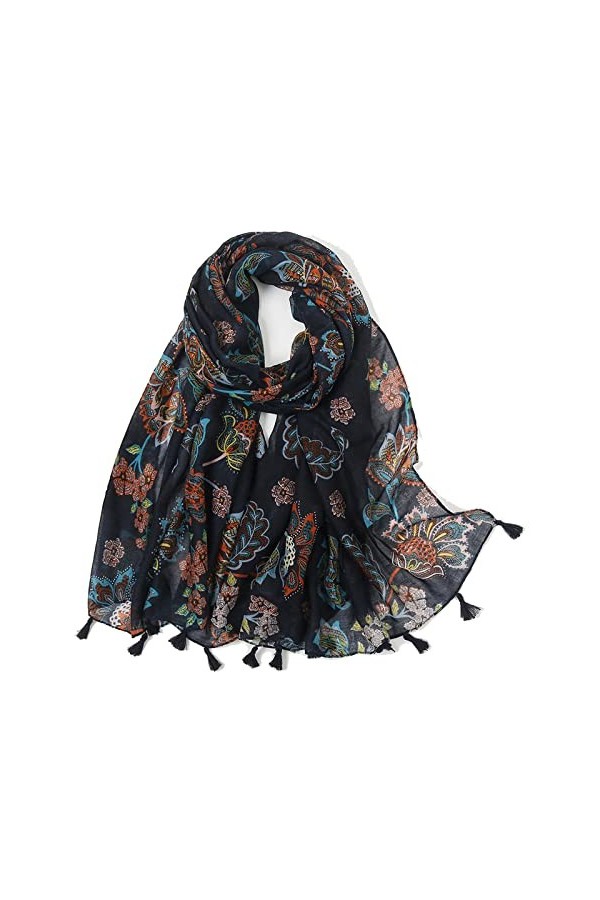 TOPLAZA Écharpe Femme Glands à Franges Bohême Imprimé Léger Printemps Automne