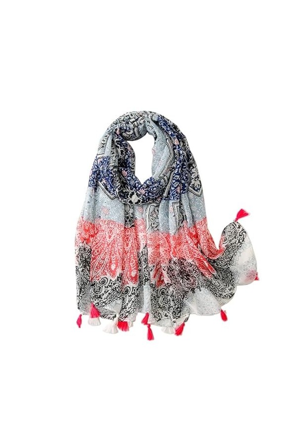 TOPLAZA Écharpe Femme Glands à Franges Bohême Imprimé Léger Printemps Automne