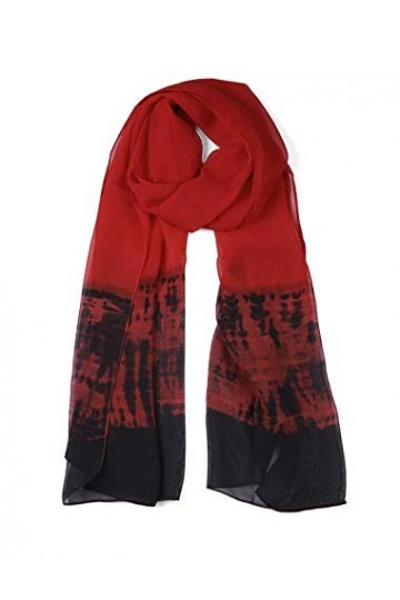 uxcell Longue écharpe légère en mousseline de soie dégradé de couleur écharpe de plage printemps été pour les femmes Rouge 63