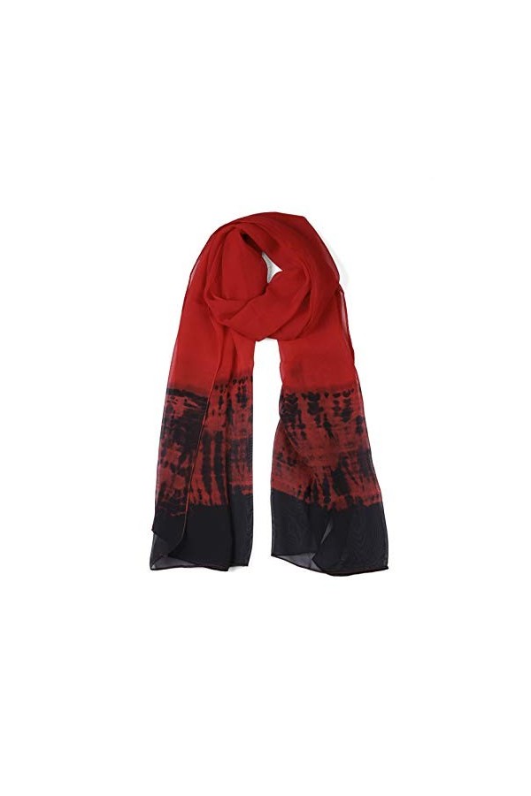 uxcell Longue écharpe légère en mousseline de soie dégradé de couleur écharpe de plage printemps été pour les femmes Rouge 63