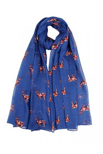 Claudia & Jason® Écharpe avec imprimé cerf et renne pour femme Cadeau de Noël, bleu, taille unique