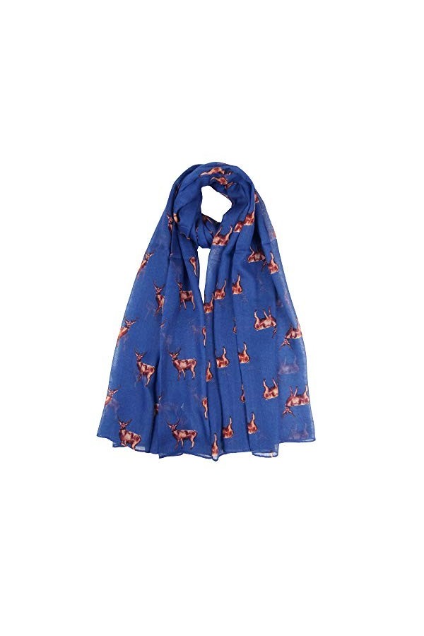 Claudia & Jason® Écharpe avec imprimé cerf et renne pour femme Cadeau de Noël, bleu, taille unique