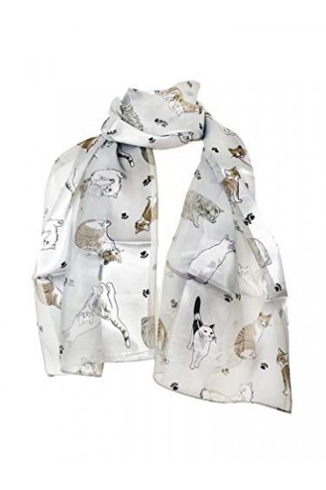 Pamper Yourself Now Gris Brillante écharpe de Chat avec des Chats Multicolores écharpe Mince. - Grey Shiny Cat Scarf with Mul