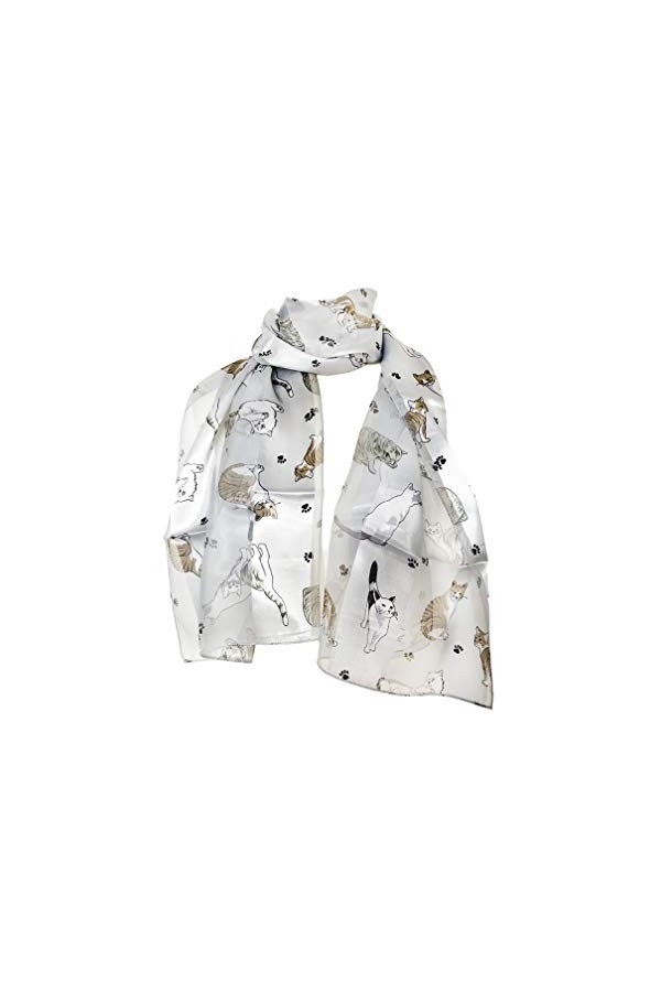 Pamper Yourself Now Gris Brillante écharpe de Chat avec des Chats Multicolores écharpe Mince. - Grey Shiny Cat Scarf with Mul