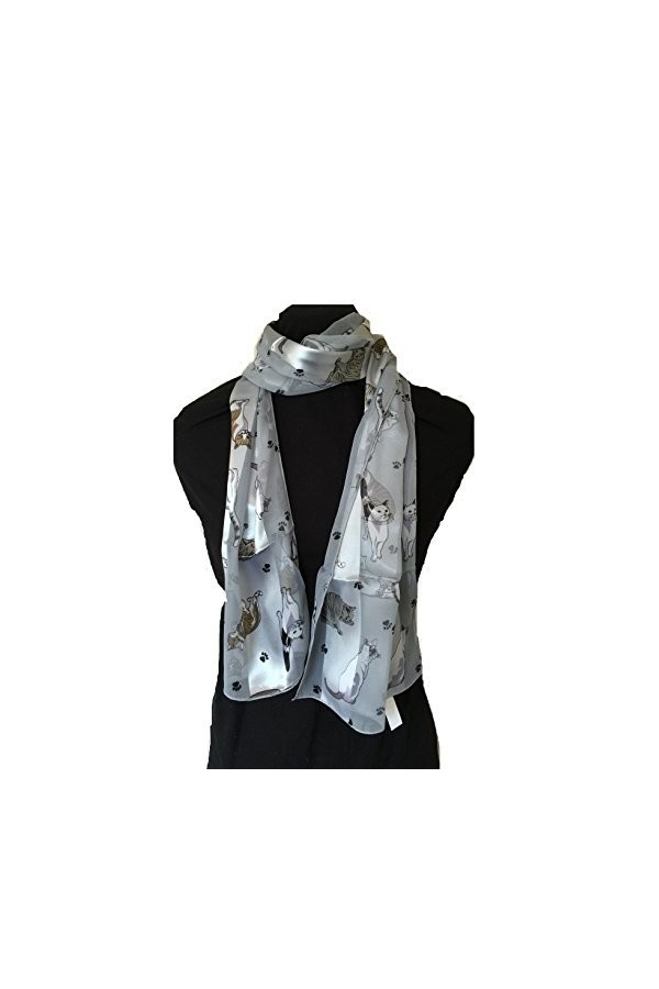 Pamper Yourself Now Gris Brillante écharpe de Chat avec des Chats Multicolores écharpe Mince. - Grey Shiny Cat Scarf with Mul