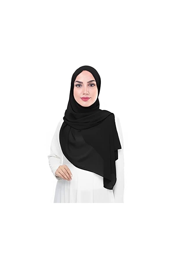 Lina & Lily Écharpe Hijab pour Femme Musulmane en Mousseline Rectangles, Tissu Léger et Fluide Bleu Glace 