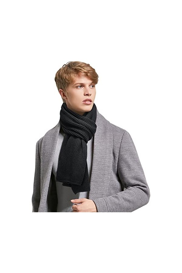 Buluri Écharpe Homme/Femme Chaud Automne Hiver Classic Echarpe en Tricot Tricoté Chauds Épaisses Longues - Noir