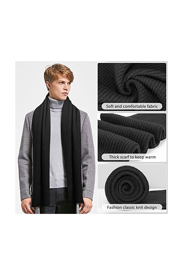 Buluri Écharpe Homme/Femme Chaud Automne Hiver Classic Echarpe en Tricot Tricoté Chauds Épaisses Longues - Noir