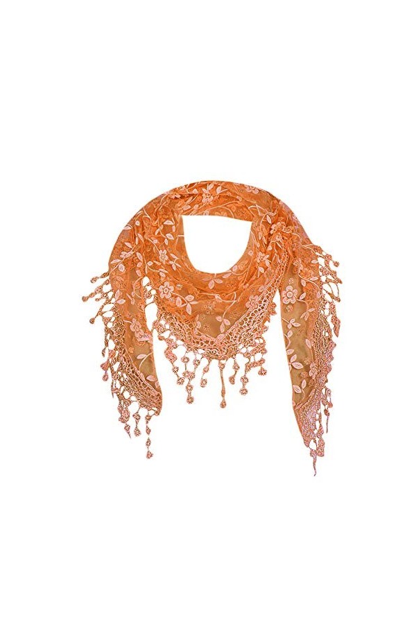 Cotchear Foulard en dentelle florale au crochet léger avec pompons - orange - Large