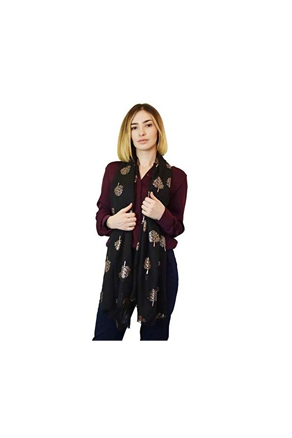 SEW ELEGANT NOUVEAU Écharpe à imprimé feuille dor rose Noir 