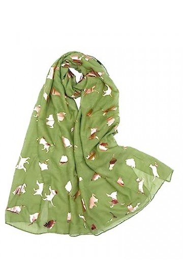 Claudia & Jason® Écharpe extensible à paillettes avec imprimé chat, Vert, Taille Unique