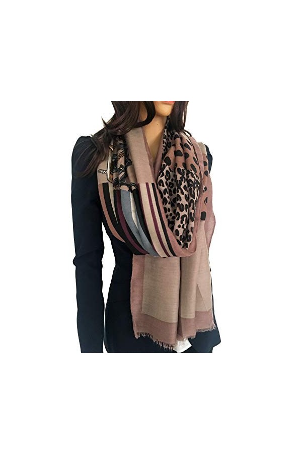 The Accessory Co Écharpe en coton imprimé léopard pour femme Motif à pois et pois - Rose - Large