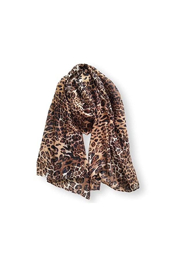 Grande écharpe rectangulaire légère et douce au toucher pour femme Motif léopard 90 x 180 cm, Leoblack, L