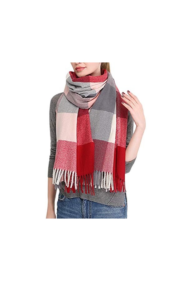 JFAN Écharpe Plaid Femme Cachemire Chaud Automne Hiver Étole Wraps Élégante Confortable Écharpe Pashmina Châle Etole Pour Fem