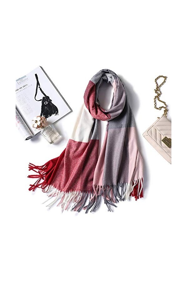 JFAN Écharpe Plaid Femme Cachemire Chaud Automne Hiver Étole Wraps Élégante Confortable Écharpe Pashmina Châle Etole Pour Fem
