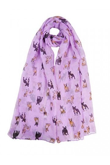 Claudia & Jason® Écharpe avec motif bouledogue français - Violet - Taille unique
