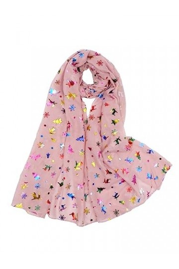 Claudia & Jason® Écharpe de Noël en forme de flocons de neige scintillants pour femme, Rose 1., 35