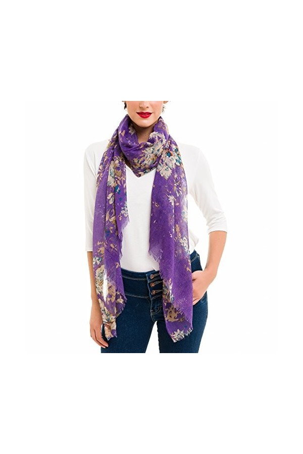 Foulard léger pour femme à motif floral pour automne-hiver - Violet - taille unique