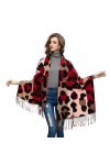 Glamexx24 Écharpe XXL pour femme - Motif léopard - 3 couleurs - Poncho surdimensionné, Rouge/beige, taille unique