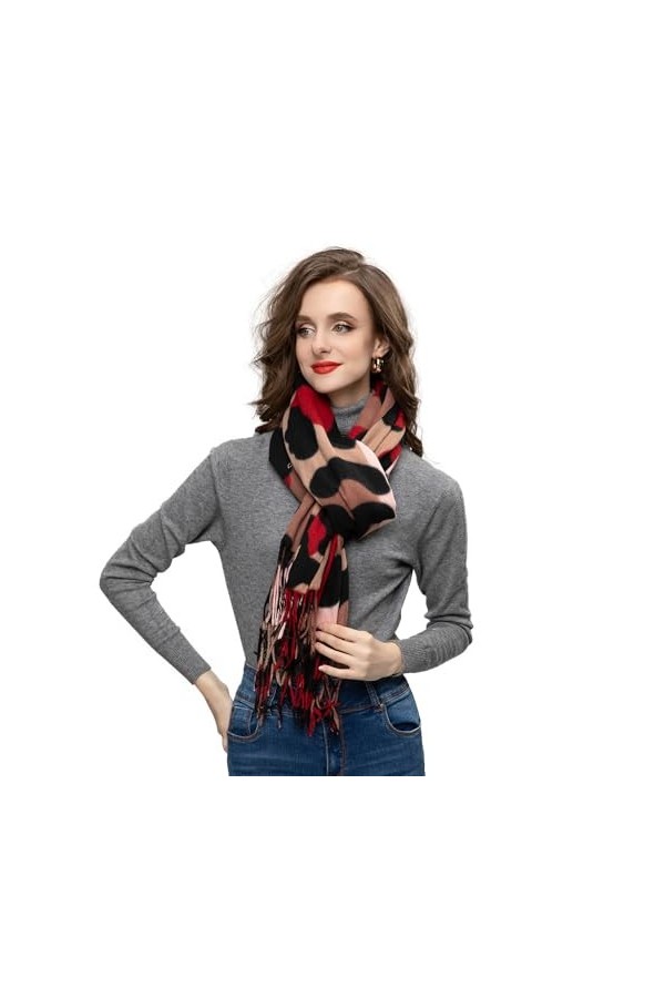 Glamexx24 Écharpe XXL pour femme - Motif léopard - 3 couleurs - Poncho surdimensionné, Rouge/beige, taille unique