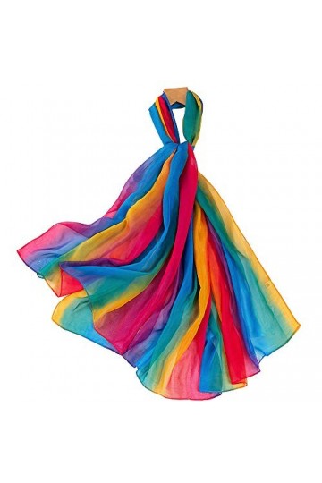 Nuofengkudu Femme Rainbow Mousseline Foulard Long Legere Echarpe Douces Mince Elegant Soiree Châle Confortable Voyage Vacance
