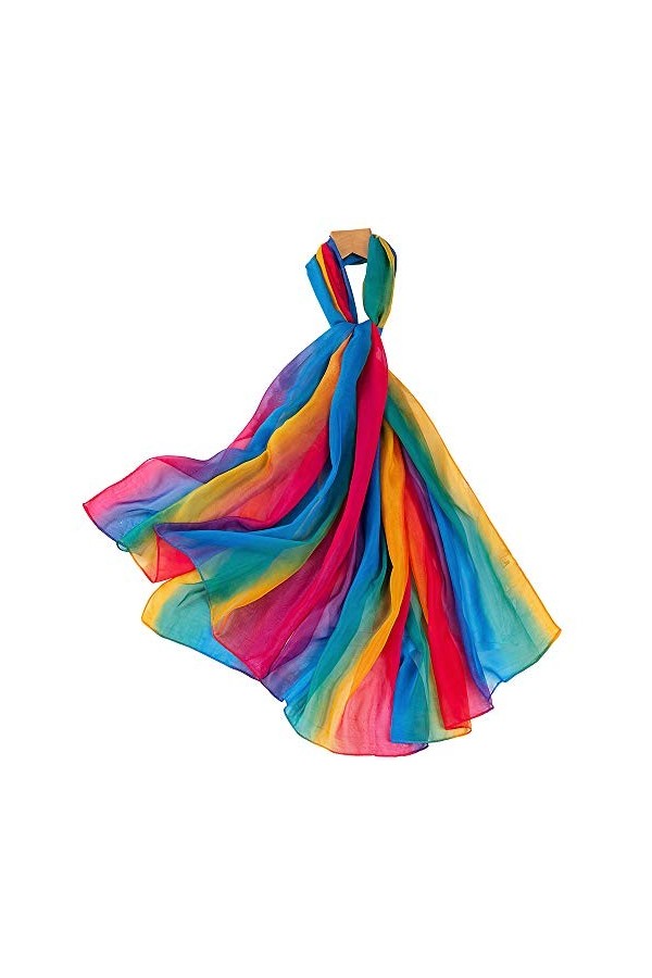 Nuofengkudu Femme Rainbow Mousseline Foulard Long Legere Echarpe Douces Mince Elegant Soiree Châle Confortable Voyage Vacance