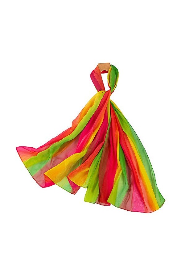 Nuofengkudu Femme Rainbow Mousseline Foulard Long Legere Echarpe Douces Mince Elegant Soiree Châle Confortable Voyage Vacance