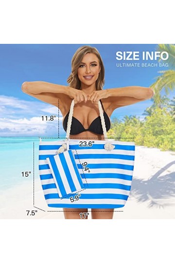 KALIDI Sac de plage extra large pour femme avec fermeture éclair étanche Sacs fourre-tout de plage avec poches Grand sac de s