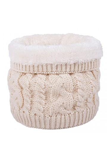 CheChury Femme Homme Hiver Chaud Tube EcharpesTricot Tour De Cou Avec Double Polaire Tube Foulard A-Beige 