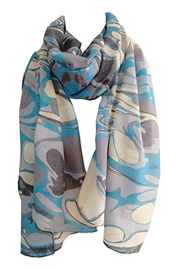 GlamLondon Écharpe à motif marbré, grande taille, tendance, imprimé marbré pour femme, multi-usage, bleu clair, L