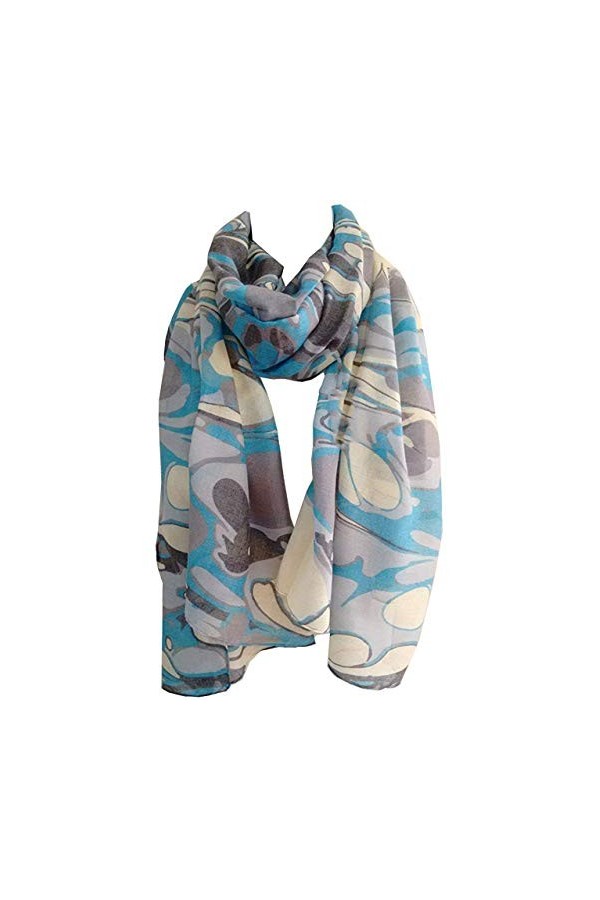 GlamLondon Écharpe à motif marbré, grande taille, tendance, imprimé marbré pour femme, multi-usage, bleu clair, L