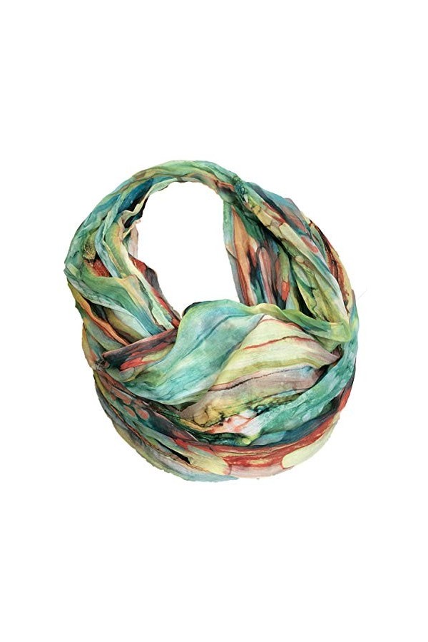 JameStyle26 Écharpe d’été, en soie, à boucle, dégradé de couleur, motif arc-en-ciel, ronde, légère, vert, Taille Unique