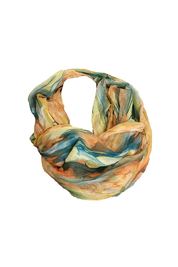 JameStyle26 Écharpe d’été, en soie, à boucle, dégradé de couleur, motif arc-en-ciel, ronde, légère, vert, Taille Unique