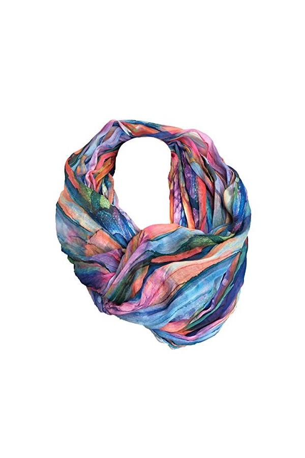 JameStyle26 Écharpe d’été, en soie, à boucle, dégradé de couleur, motif arc-en-ciel, ronde, légère, vert, Taille Unique