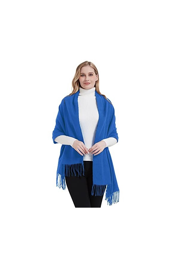 Landisun Châle et châle pashmina de mariage pour robe de soirée, châle pour femme, écharpe dhiver chaude et douce, bleu, tai