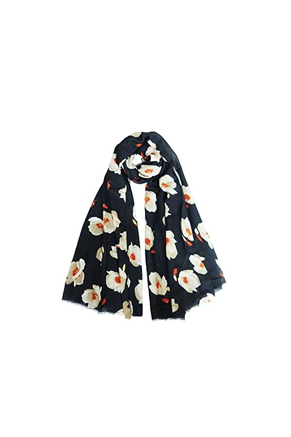 Claudia & Jason® Écharpe à imprimé floral tulipe pour femme, Noir , 35