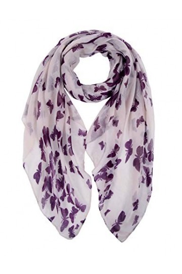Foulard femme, imprimé papillon et floral - Violet - Taille unique
