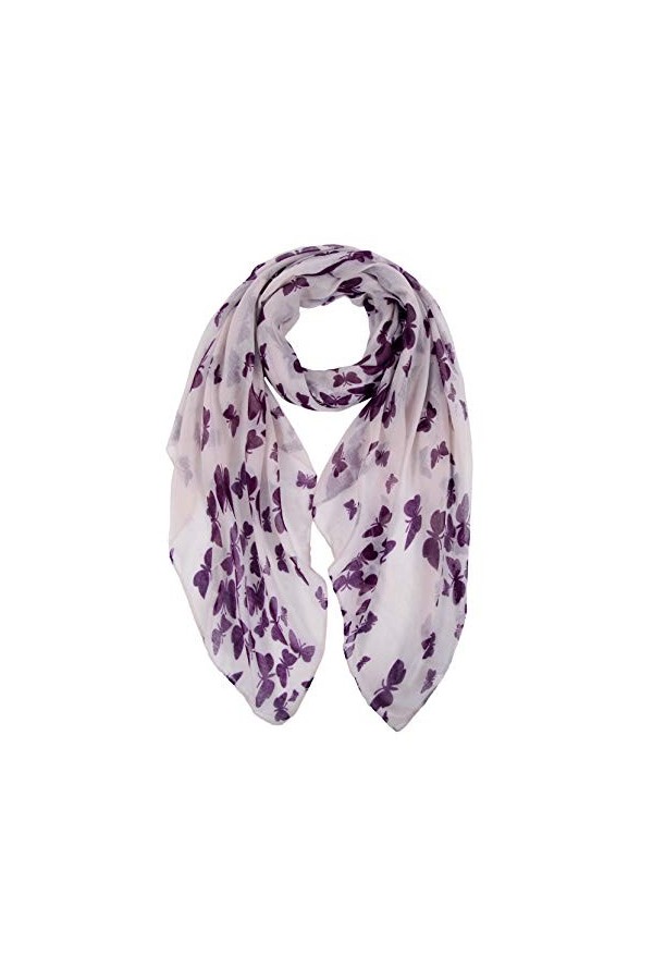 Foulard femme, imprimé papillon et floral - Violet - Taille unique
