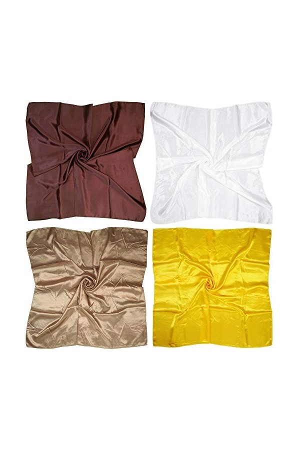 LilMents Lot de 4 grands foulards carrés en satin 90 × 90 cm, Set W7, taille unique
