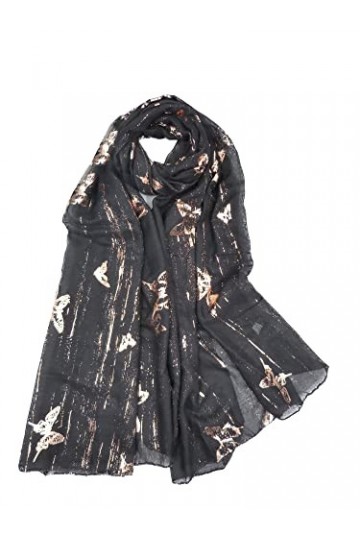 CLAUDIA & JASON Écharpe à paillettes dorées et argentées pour toutes les saisons Motif papillon, Noir 1., Taille Unique