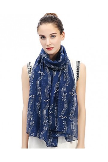 Lina & Lily Écharpe Foulard pour Femme Imprimé Note de Musique Marine 