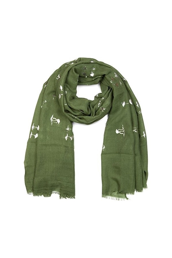 styleBREAKER châle avec imprimé flamand rose métallique, frange sur les bords, femme 01017053, couleur:Vert foncé