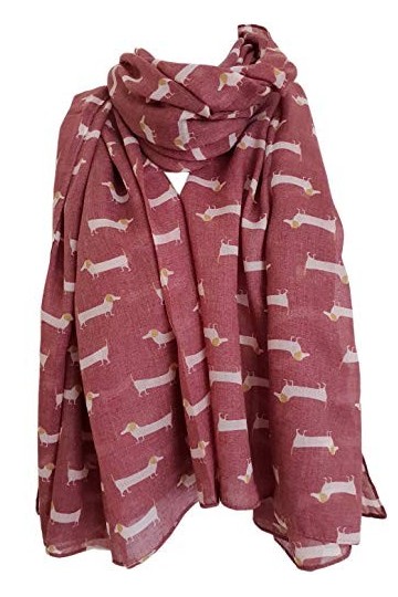 GlamLondon Écharpe douce pour femme avec imprimé animal teckel - Rouge - Large