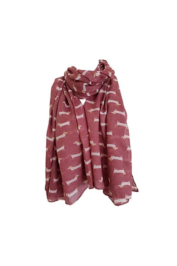 GlamLondon Écharpe douce pour femme avec imprimé animal teckel - Rouge - Large