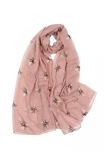 Claudia & Jason Écharpe légère Motif abeilles, rose, Taille Unique