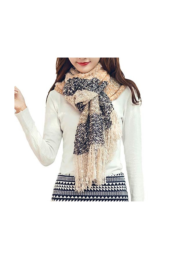 MAKFORT Écharpe XXL pour femme classique à rayures pour lautomne, lhiver, chaude et super longue étole pour femme avec pomp